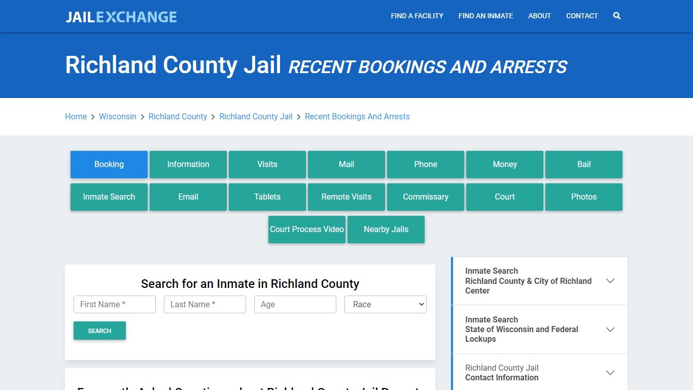 Richland County Jail WI Recent Arrests and Bookings - Jail Exchange