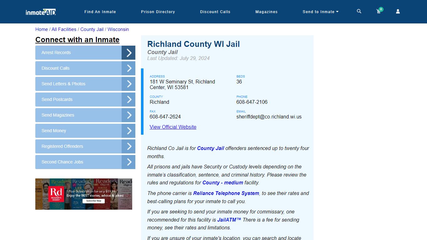 Richland County WI Jail - Inmate Locator